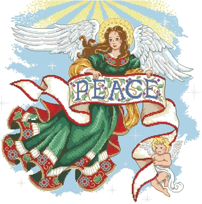 Schema punto croce SAGA PDF + XSD + PK Angel CHRISTMAS PEACE hope cross stitch freedom dove love xmas dmc pattern keeper facile da stampare