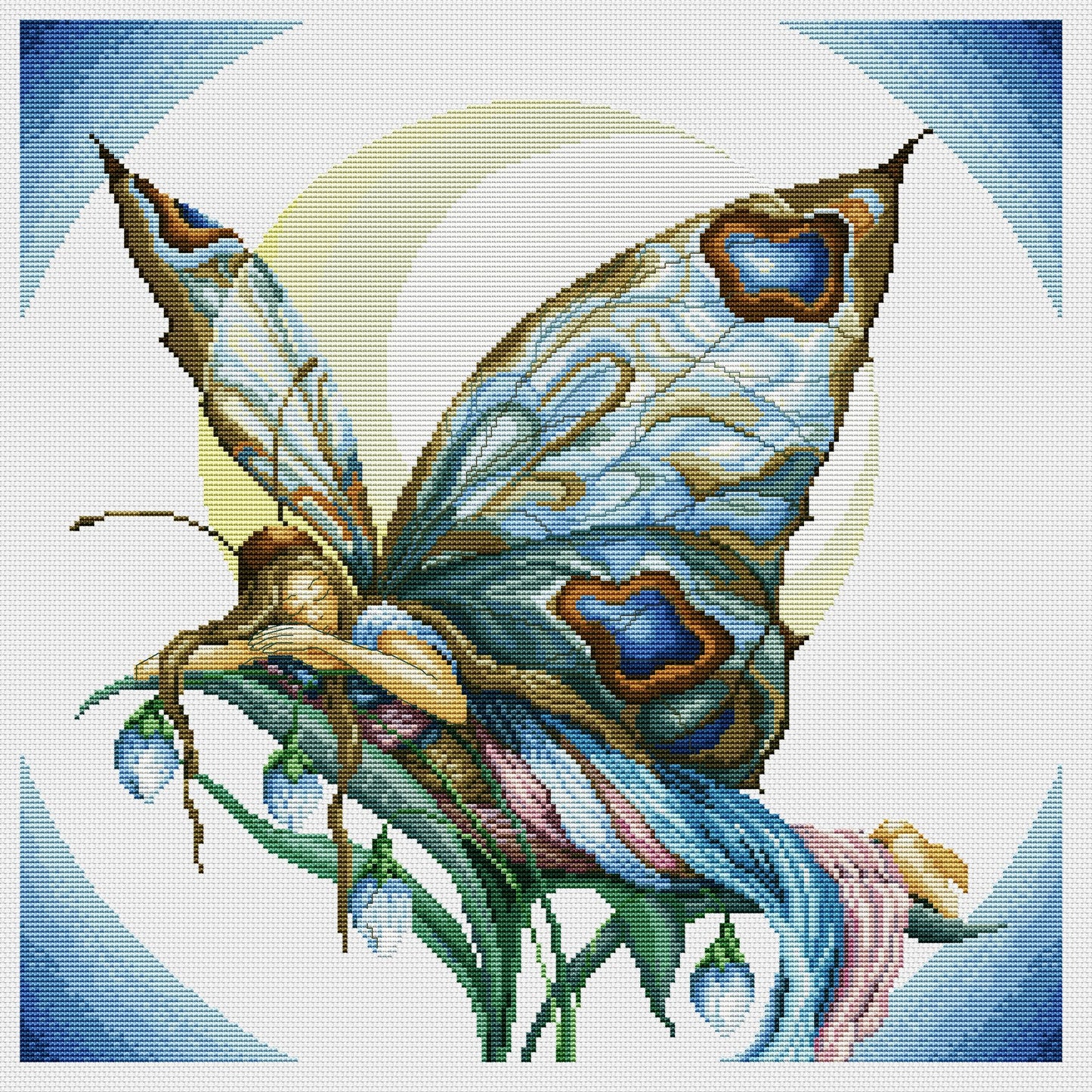 Schema punto croce SAGA PDF + XSD sonno di Fata farfalla sleep BUTTERFLY FAIRY cross stitch dmc pattern keeper markup facile da stampare