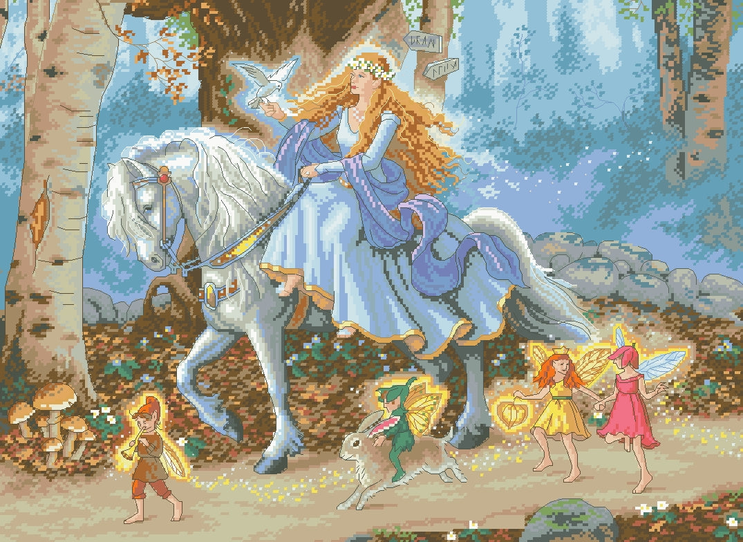 Schema punto croce SAGA PDF + XSD FAIRYTALE about time cross stitch pattern keeper fairy horse white princess favola elf facile da stampare