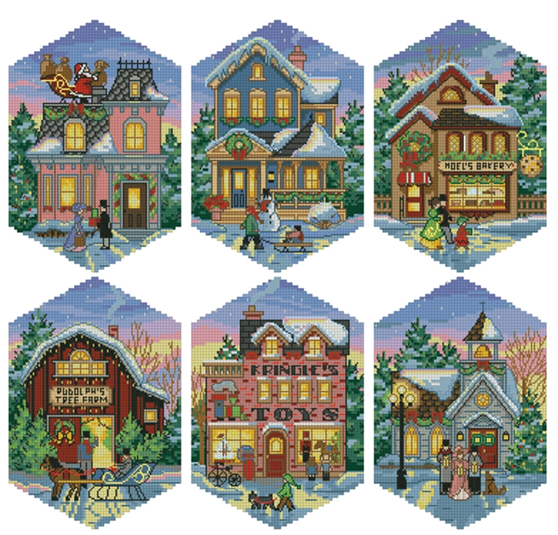 6 Schemi punto croce SAGA PDF + XSD + PK CHRISTMAS VILLAGE cross stitch ORNAMENT jp coats saga pattern keeper natale xsd pk pattern maker  facile da stampare