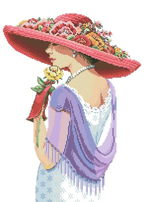 Schema punto croce SAGA PDF + XSD SAGA PK SUMMER LADY queen victorian elegance hat flower cross stitch dmc pattern keeper markup facile da stampare