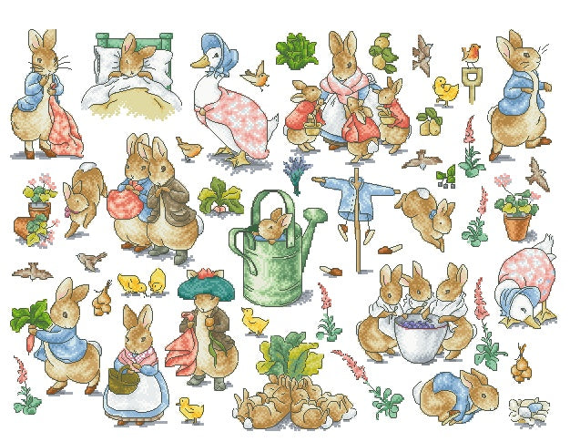 Punto croce SAGA PDF + XSD + PK farm RABBITS PACK 30 cross stitch animals for baby shower neonato nascita cameretta dmc pattern keeper pk facili da stampare