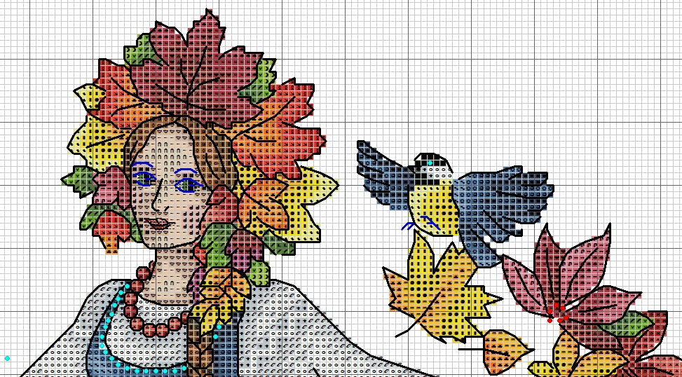 Schema punto croce SAGA pdf + xsd LADY AUTUMN the GODDESS of falling LEAVES cross stitch queen lady autumn Seasons pattern keeper facile da stampare