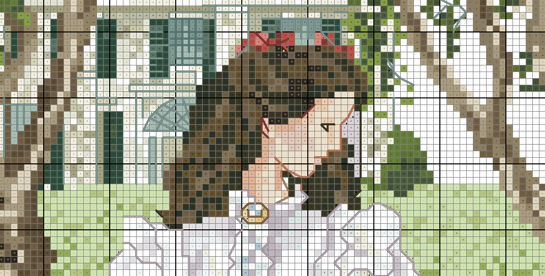 Schema punto croce SAGA PDF XSD beauty SPRING cross stitch SCARLETT in White Ruffles pattern keepr facile da stampare pk dmc patterns