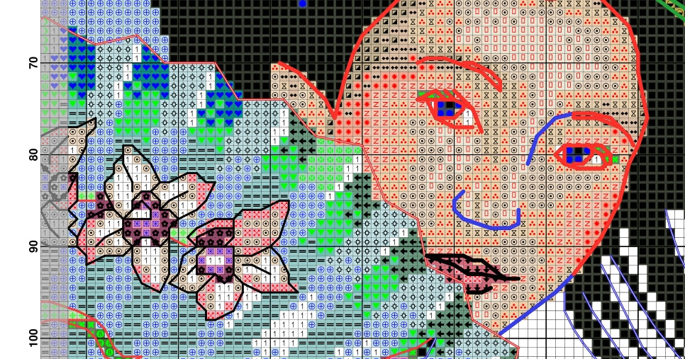 Schema punto croce SAGA PDF + XSD DONNA ORIENTALE GEISHA cross stitch  dmc saga xsd pattern keeper markup lady clown ventaglio trucco facile da stampare