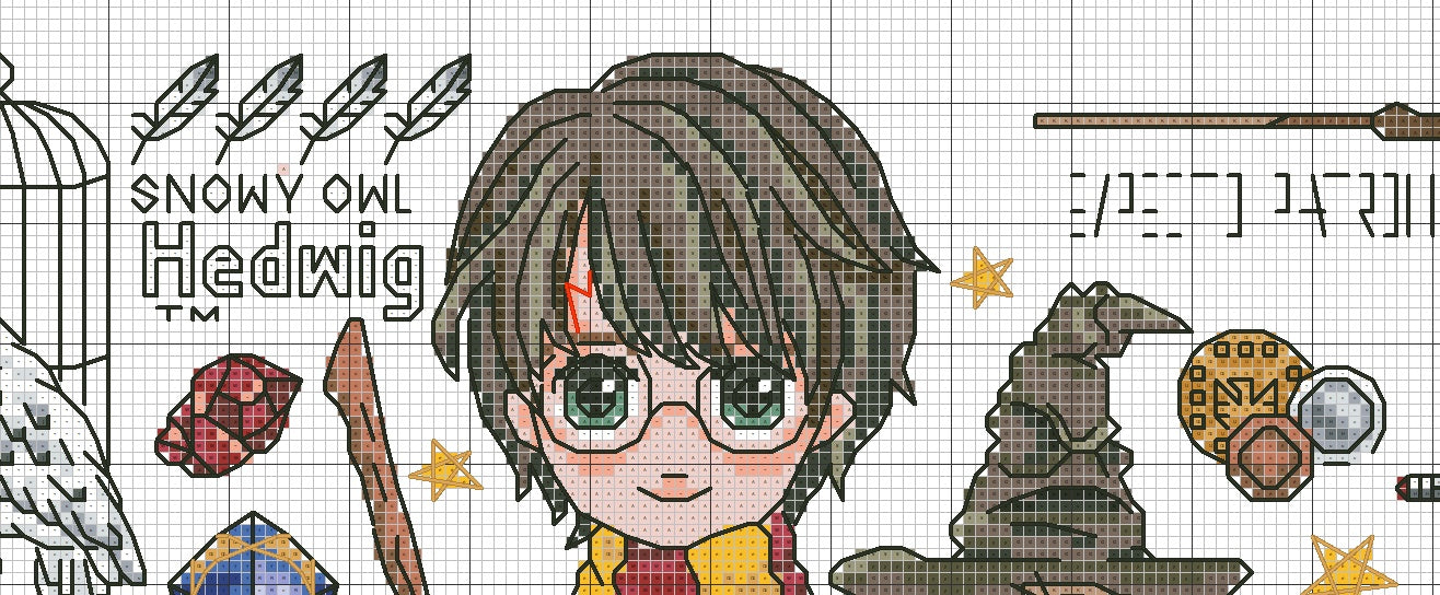 Schema punto croce SAGA PDF + XSD PK grande mago HARRY POTTER cross stitch WIZARD pattern keeper halloween STREGONE magical design facile da stampare