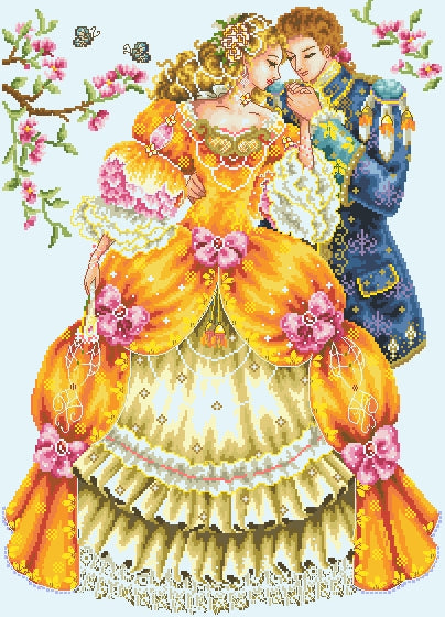 Schema punto croce SAGA PDF + XSD I DANCE at court in FAIRY TALES cross stitch valentine day Charming prince Cenerentola patterns facilmente stampabile