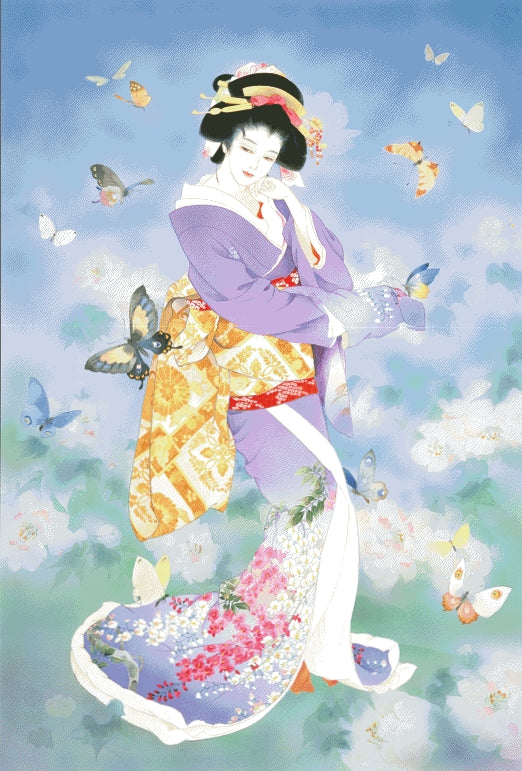 Schema punto croce PDF la GEISHA  le FARFALLE e il vento the geisha and the wind and the BUTTERFLIES cross stitch patterns facilmente stampabile