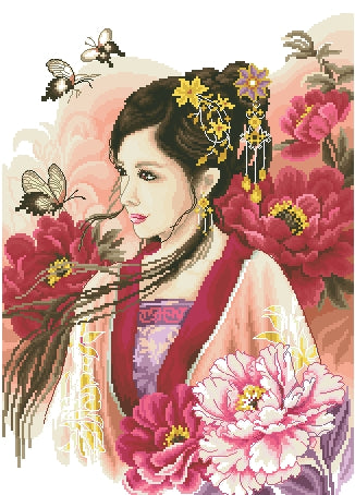 Schema punto croce SAGA PDF XSD GEISHA e le FARFALLE vento the geisha WIND and the butterflies cross stitch dmc saga pattern keeper facilmente stampabile