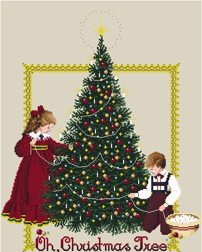 Schema punto croce SAGA PDF XSD dmc Albero decorato CHRISTMAS TREE cross stitch pattern keeper xsd children decorate holiday pk facile da stampare