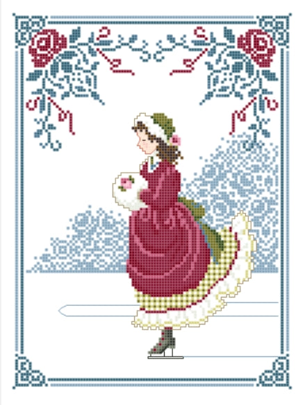 Schema punto croce SAGA PDF + XSD DMC SKATING at CHRISTMAS cross stitch girl winter rose xmas xsd lady pk child Pattern Keeper facile da stampare