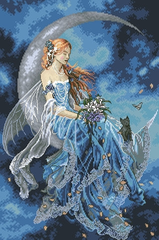 Schema punto croce SAGA PDF + XSD FAIRY moon cross stitch WIND fairy pattern keeper fairy tale woman lady elf fantasy xsd pk facile da stampare