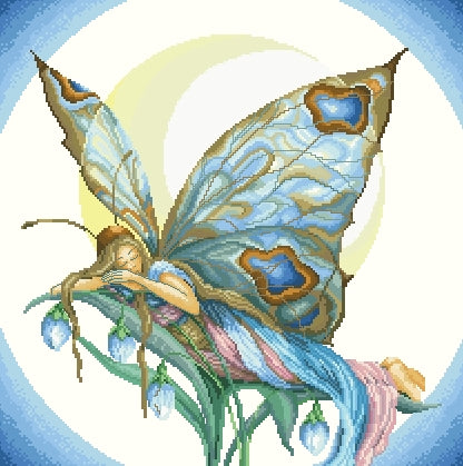 Schema punto croce SAGA PDF + XSD sonno di Fata farfalla sleep BUTTERFLY FAIRY cross stitch dmc pattern keeper markup facile da stampare