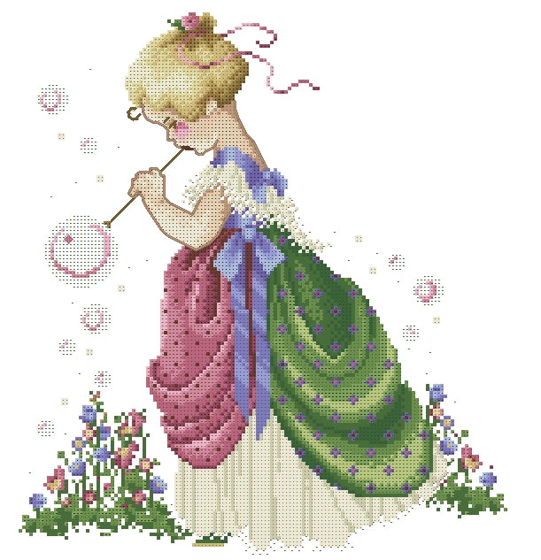 Schema punto croce SAGA PDF XSD little GIRL and BUBBLE SOAP cross stitch baby shower isabella pattern keeper dmc saga garden xsd facile da stampare