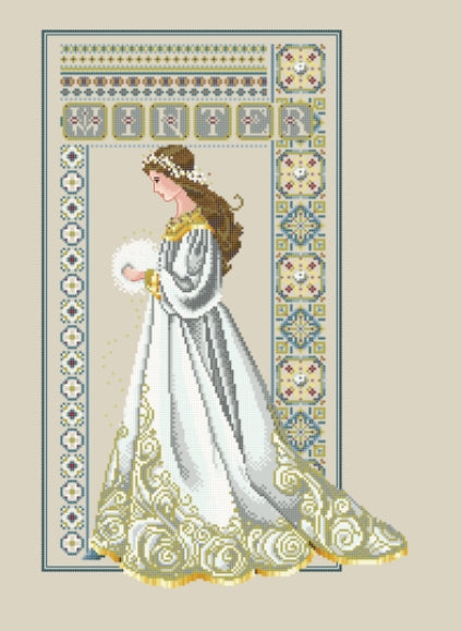 Schema punto croce PDF + PK CELTIC WITER QUEEN cross stitch woman xmas dama rinascimento seasons fairy medioevo magic night facile da stampare
