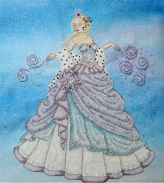 Schema punto croce SAGA PDF XSD dmc FROZEN QUEEN dancer cross stitch fantasy dmc pattern keeper ballerina lady dama winter xsd facile da stampare