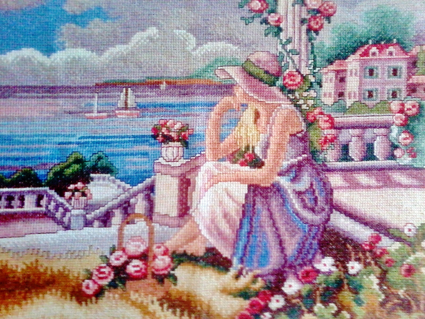 Schema punto croce SAGA PDF + XSD PK DMC SUMMER LANDSCAPE sea woman with hat summer cross stitch lady dmc pattern keeper markup facile da stampare