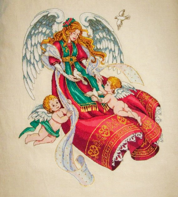 Schema punto croce SAGA PDF + XSD angelo pace speranza ANGEL of INNOCENCE of doves of peace cross stitch pattern keeper facile da stampare