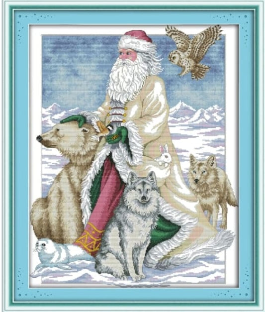 Schema punto croce SAGA PDF + XSD SANTA claus and animal cross stitch POLAR  dmc pattern keeper bear snow wolf owl pk facile da stampare