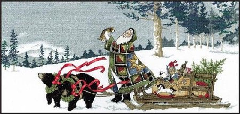 Schema punto croce SAGA PDF + XSD SANTA claus and PUPPY cross stitch animali bear love  snow sleigh dmc pattern keeper facile da stampare