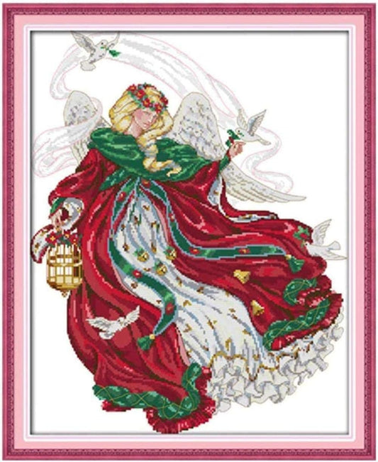 Schema punto croce SAGA PDF + XSD ADVENT ANGEL CHRISTMAS  con colombe peace angel and doves cross stitch dmc pattern keeper dmc facile da stampare