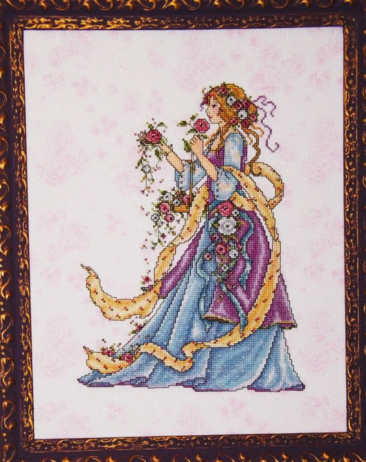 Schema punto croce SAGA + xsd PRINCIPESSA dei FIORI  Renaissance lady Rose cross stitch woman princess pattern keeper facile da stampare