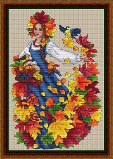 Schema punto croce SAGA PDF XSD the GODDESS of falling LEAVES cross stitch SEASONS patterns facile da stampare