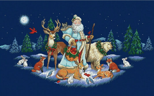 Schema punto croce SAGA PDF XSD WOODLAND SANTA and ANIMALS cross stitch natale orso coniglio lupo jpc pattern keeper WOODLAND tree skirt xmas facile da stampare