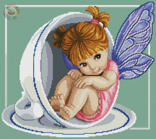 Schema punto croce SAGA PDF + XSD SAGA PK COFFEE FAIRY cross stitch pattern keeper fairy tale angel welcome baby shower nascita facile da stampare