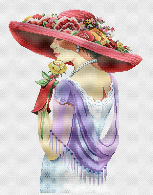 Schema punto croce SAGA PDF + XSD SAGA PK SUMMER LADY queen victorian elegance hat flower cross stitch dmc pattern keeper markup facile da stampare