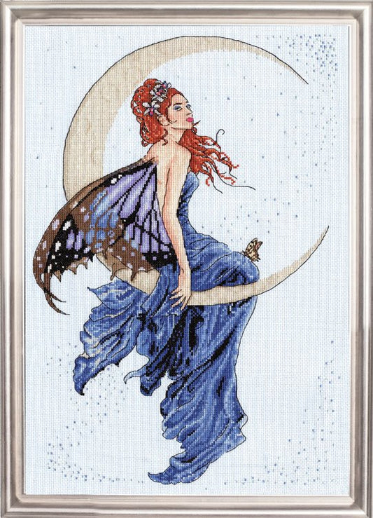 Schema punto croce SAGA PDF + XSD MOON FAIRY and butterfly cross stitch woman night dama rinascimento seasons medioevo facile da stampare