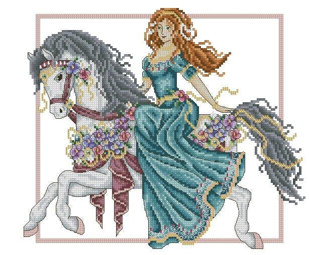 Schema punto croce SAGA PDF XSD lady tale of the PRINCESS and HORSE cross stitch princess  pk fantasy fable pattern keeper facile da stampare