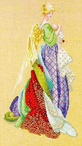 Schema punto croce SAGA PDF + XSD in the ANGEL MOTHER cross stitch pattern keeper in the Arms of An Angel woman dmc pk facile da stampare