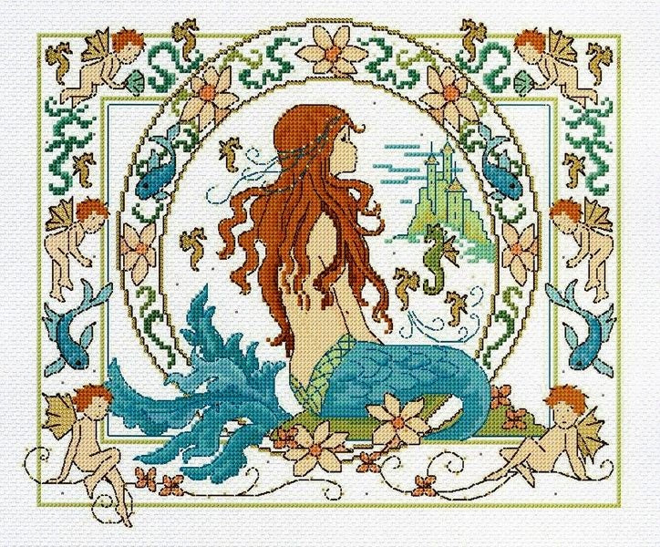 Schema punto croce SAGA PDF XSD SIRENA SEA MERMAID cross stitch bell of the sea dmc saga xsd pattern keeper sirena regina princess facilmente stampabile