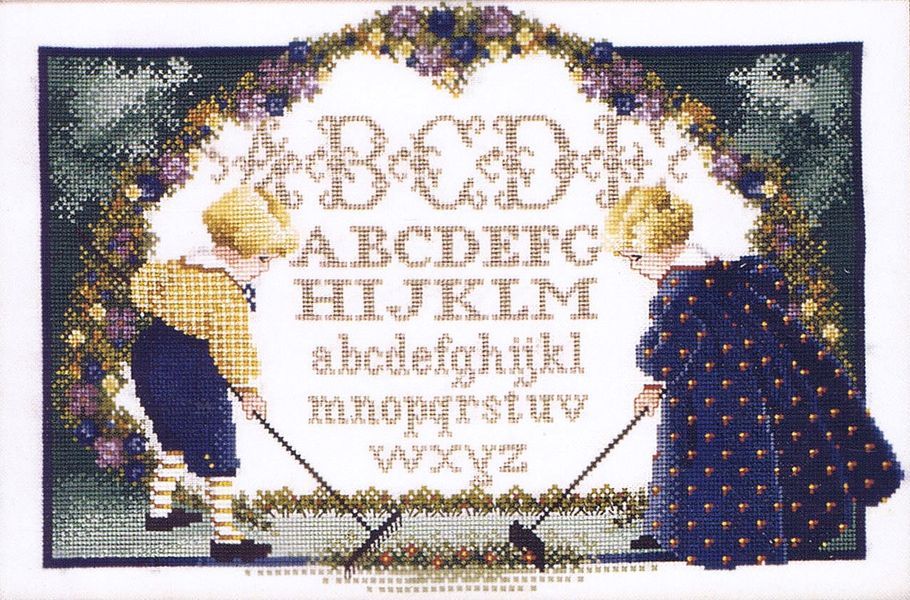 Schema punto croce SAGA PDF+ XSD 2 childrens and ALPHABET cross stitch baby SHOWER dmc pattern keeper garden backdrop facile da stampare