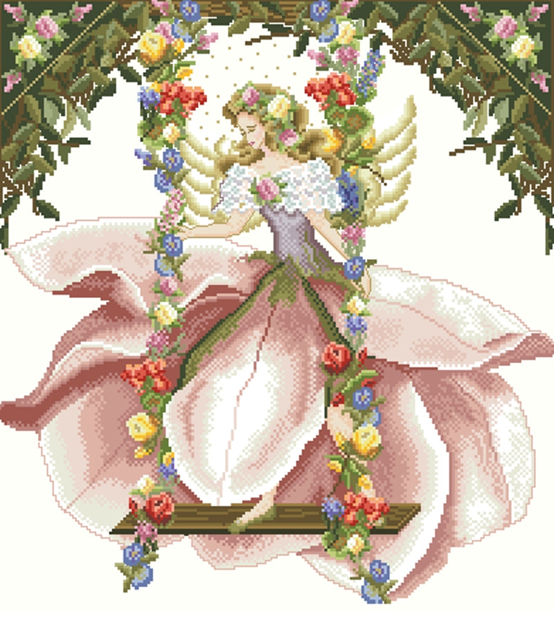 Schema punto croce SAGA PDF XSD dmc Angelo delle MAGNOLIA ANGEL flower cross stitch spring fairy pattern keeper xsd pk ninfa facile da stampare