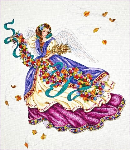 Schema punto croce SAGA PDF XSD Angelo del raccolto delle foglie Autunnali HARVEST angel cross stitch pattern keeper markup facile da stampare