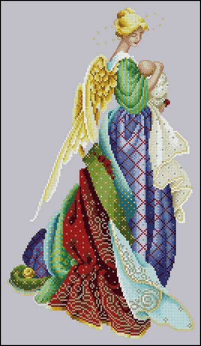 Schema punto croce SAGA PDF + XSD in the ANGEL MOTHER cross stitch pattern keeper in the Arms of An Angel woman dmc pk facile da stampare