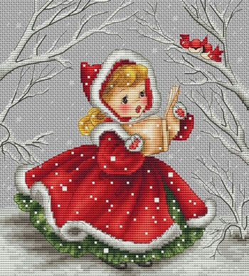 Schema punto croce SAGA PDF + XSD Bimba canta canzoni uccelli CHRISTMAS little GIRL song cross stitch pattern keeper dmc facile da stampare