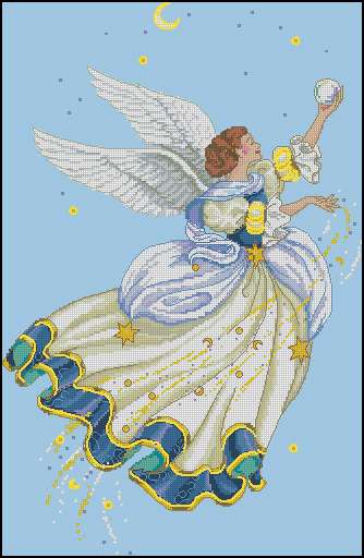 Schema punto croce SAGA PDF XSD CELESTIAL ANGEL of the moon and stars cross stitch xmas christmas moon angel pattern keeper dmx xsd stampabile