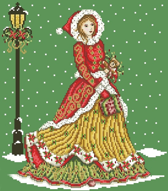 Schema punto croce SAGA PDF XSD VICTORIAN CHRISTMAS LADY cross stitch xmas day dmc saga xsd pattern keeper markup lady holiday facile da stampare