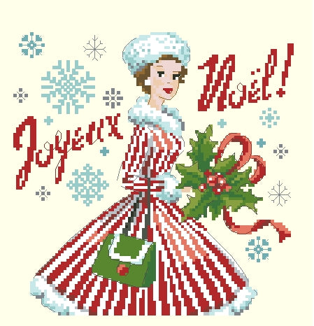 Schema punto croce SAGA PDF XSD happy WOMAN at FRENC CHRISTMAS cross stitch pattern keeper saga dmc noel xmas natale markup holiday facile da stampare