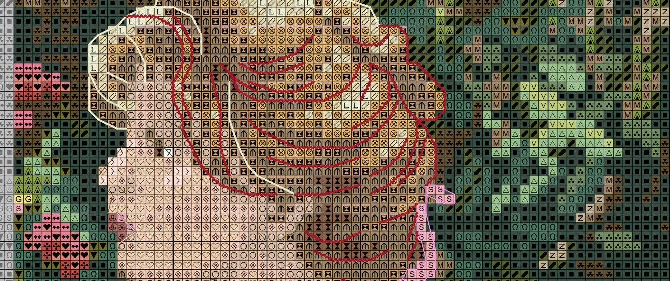 Schema punto croce SAGA PDF XSD IN HER GARDEN cross stitch  donna in GIARDINO lady pattern keeper dmc summer markup dama facile da stampabile