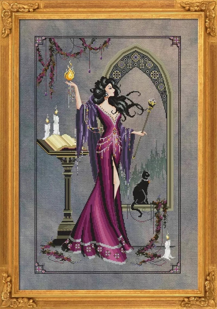 Schema punto croce SAGA PDF + XSD BELLATRIX Fata strega the FAIRY WITCH CROSS STITCH WITH CAT cross stitch da stampare dmc pattern keeper pk facile da stampare