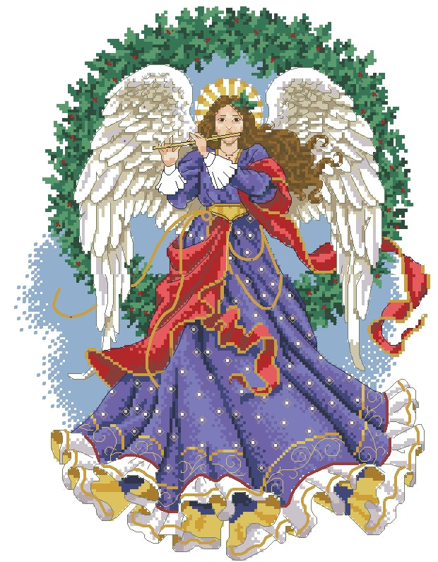 Schema punto croce SAGA PDF + XSD ANGELO di natale CHRISTMAS angel con flauto cross stitch dmc pattern keeper facile da stampare