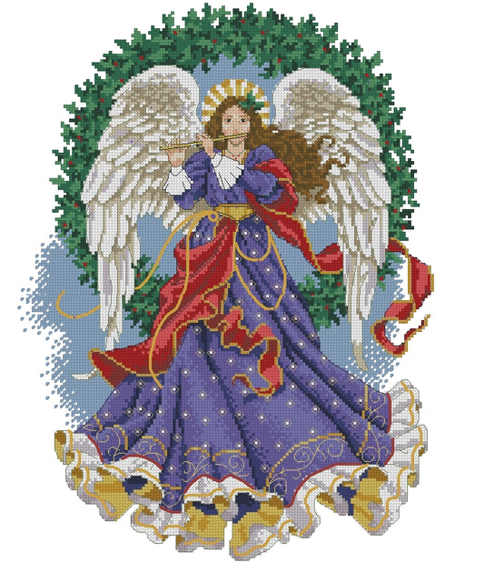 Schema punto croce SAGA PDF + XSD ANGELO di natale CHRISTMAS angel con flauto cross stitch dmc pattern keeper facile da stampare