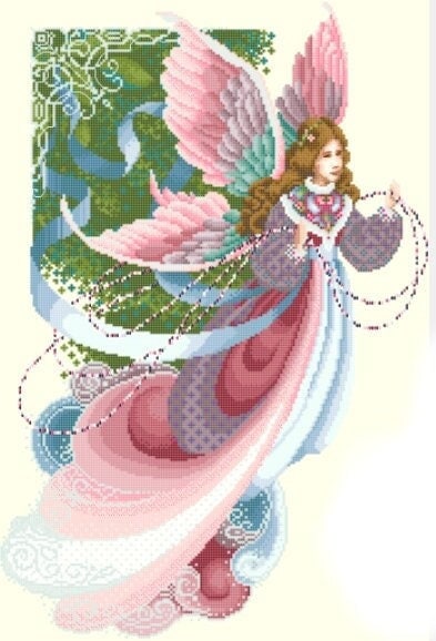 Schema punto croce SAGA PDF + XSD SPRING FAIRY cross stitch PK  woman flower dama dream season queen magic tale mother nature facile da stampare