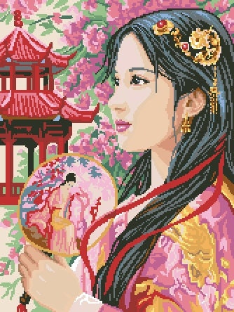 Schema punto croce SAGA PDF XSD Principessa Orientale face of an geisha girl cross stitch GEISHA patterns facilmente stampabile