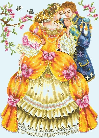 Schema punto croce SAGA PDF + XSD PRINCIPESSA ballo a corte DANCE cross stitch princeps pattern keeper pk fairy tale facilmente stampabile