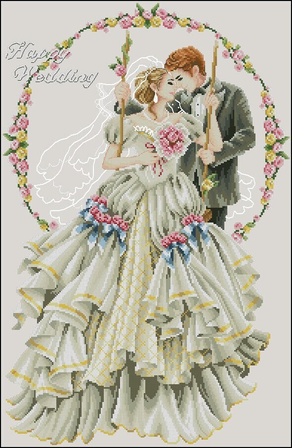 Schema punto croce SAGA PDF + XSD nozze oggi sposi happy WEDDING just MARRIED cross stitch the bride pattern keeper pk facile da stampare